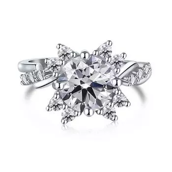 Gica Gema S925 Стерлинговое Серебро Инкрустация Круглый Цирконий Микро-инкрустация Дизайн Цветка Кольцо Ледяной Цветок Сладкий Подарок на Повседневную Вечеринку About 17.1mm белый