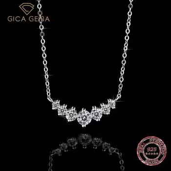Gica Gema S925 Стерлинговое Серебро Простая Улыбка Семь Принцесс 1,7-каратный циркон Подвеска Ключица Ожерелье 0.5ct белый
