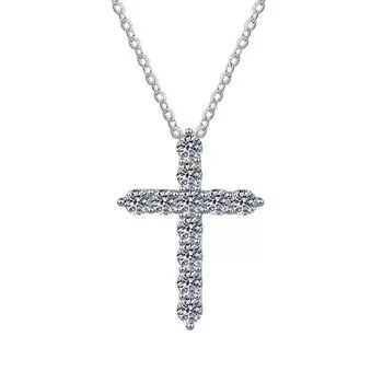 Gica Gema S925 Стерлинговое Серебро Женское Ожерелье Циркон Подвеска Крест Ключица Цепь Мир Отправить Подруге Подарок на День Святого Валентина white (S) белый