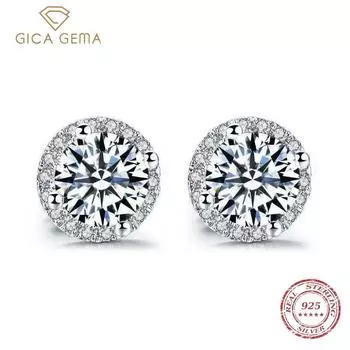 Gica Gema S925 вставки 1 карат циркон круглые серьги модные групповые вставки подарочные украшения для отправки подруге подарок на день Святого Валентина 1ct белый
