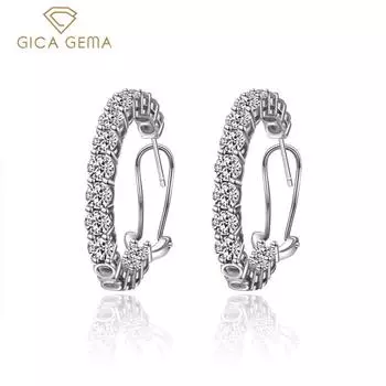 Gica Gema Серьги-гвоздики с высокоуглеродистыми бриллиантами Стерлингового серебра 925 пробы Серьги-гвоздики Уникальный дизайн Романтические изящные ювелирные изделия Подарки для свадебной вечеринки Новая тенденция 925 Silver белый