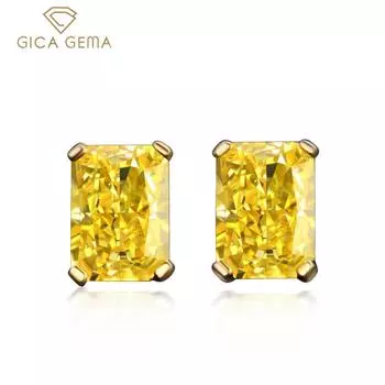 Gica Gema Серьги-гвоздики с высокоуглеродистыми бриллиантами, стерлинговое серебро 925 пробы, 5*7 мм, желтый драгоценный камень, романтические ювелирные изделия, подарки для свадебной вечеринки, новая тенденция 925 Silver жёлтый