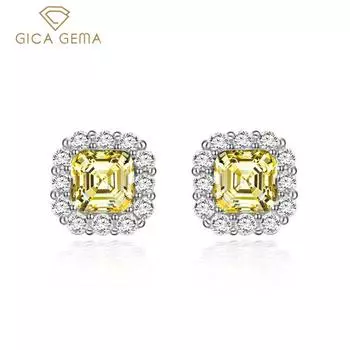 Gica Gema Серьги-гвоздики с высокоуглеродистыми бриллиантами, стерлинговое серебро 925 пробы, 7*7 мм, квадратные цвета, драгоценный камень, романтические ювелирные изделия, подарки для свадебной вечеринки, новая тенденция 925 Silver розовый