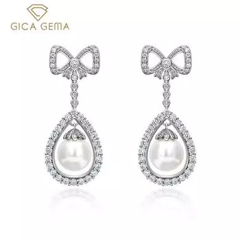 Gica Gema серьги-капли из 100% стерлингового серебра 925 пробы с бантом, уникальный дизайн, романтические ювелирные изделия, подарки для свадебной вечеринки белый