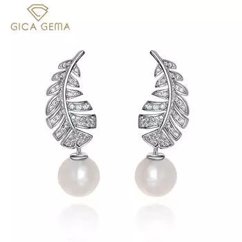 Gica Gema Серьги-капли из натурального жемчуга, стерлинговое серебро 925 пробы, уникальный дизайн, в форме пера, романтические ювелирные изделия, подарки для свадебной вечеринки, новая тенденция 925 Silver белый