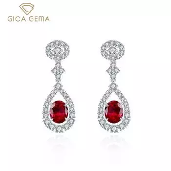 Gica Gema Серьги-капли с высокоуглеродистыми бриллиантами, стерлинговое серебро 925 пробы, 5,5 карата, 9*11 мм, красный драгоценный камень, романтические изящные ювелирные изделия, подарки для свадебной вечеринки, новый тренд 925 Silver красный