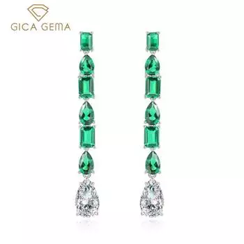 Gica Gema Серьги-капли с высокоуглеродистыми бриллиантами, стерлинговое серебро 925 пробы, 61 мм, белый, зеленый драгоценный камень, романтические ювелирные изделия, подарки для свадебной вечеринки, новый тренд 925 Silver зелёный