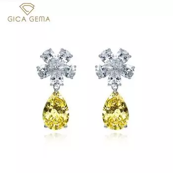 Gica Gema Серьги-капли с высокоуглеродистыми бриллиантами, стерлинговое серебро 925 пробы, 10*14 мм, желтый драгоценный камень, романтические ювелирные изделия, подарки для свадебной вечеринки, новая тенденция 925 Silver жёлтый