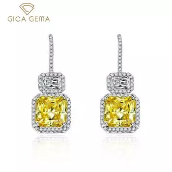 Gica Gema Серьги-капли с высокоуглеродистыми бриллиантами, стерлинговое серебро 925 пробы, 10*10 мм, 9 карат, желтый драгоценный камень, романтические изящные ювелирные изделия, подарки для свадебной вечеринки, новый тренд 925 Silver жёлтый