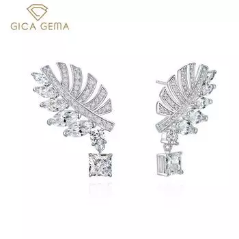 Gica Gema Серьги с высокоуглеродистыми бриллиантами, стерлинговое серебро 925 пробы, 10*10 мм, серьги-гвоздики, уникальный дизайн, романтические изящные ювелирные изделия, подарки для свадебной вечеринки, новая тенденция 925 Silver зелёный