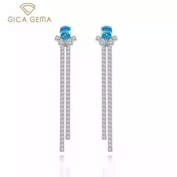 Gica Gema Серьги с высокоуглеродистыми бриллиантами Стерлингового серебра 925 пробы Серьги-капли с синим драгоценным камнем Уникальный дизайн Романтические изящные ювелирные изделия Подарки для свадебной вечеринки 925 Silver синий