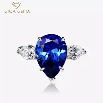 GICA GEMA Серебро 925 Ювелирные Изделия Классическое Персонализированное Синее Кольцо Капли Воды Для Женщин Женские Изящные Ювелирные Изделия Модный Высококачественный Подарок На Свадьбу Помолвка 5 синий