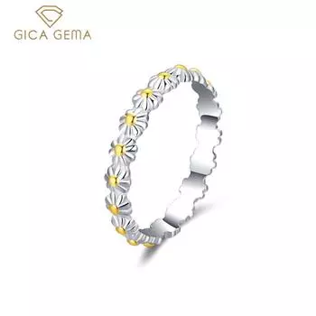 Gica Gema штабелируемое крошечное кольцо с солнечным цветком из стерлингового серебра 925 пробы для женщин, подарок, милое кольцо на палец с растением, оригинальные ювелирные изделия