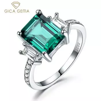 Gica Gema Square Nano Emerald Мода Стерлингового Серебра 925 Новый Дизайн Кольцо Для Женщин Женские Изящные Ювелирные Изделия Нежный Подарок На Свадьбу Помолвка 5 зелёный