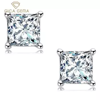 Gica Gema, стерлинговое серебро 925 пробы, 0,5 карата, квадратные серьги принцессы, классические темпераментные серьги-гвоздики для женщин, изысканные ювелирные изделия высокого качества, подарок на День святого Валентина 4.5x4.5mm белого золота