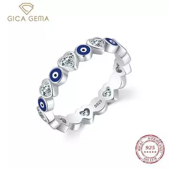 Gica Gema, стерлинговое серебро 925 пробы, эмалированное кольцо с голубыми глазами для женщин, штабелируемое кольцо с романтическим сердцем, модные ювелирные украшения, подарки на день рождения