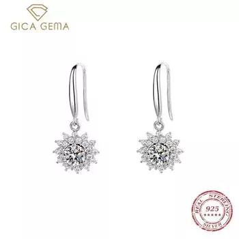 Gica Gema стерлинговое серебро S925 Подсолнух Циркон Серьги-крючки с микрошипами и бриллиантами Циркон Серьги Подсолнух Flash Свадебные украшения 1ct белый