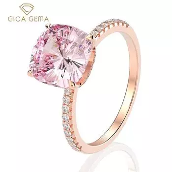 GICA GEMA Стерлингового Серебра 925 Обручальные Кольца Для Женщин Сверкающие 10*10 мм Розовый Высокоуглеродистый Бриллиант Сверкающие Вечерние Изящные Ювелирные Изделия US 5 розовый
