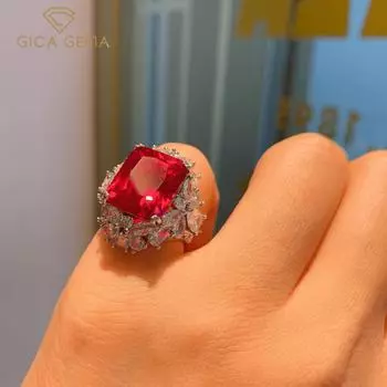 GICA GEMA Стерлингового Серебра 925 пробы 12*14 мм Циркон Драгоценный камень Обручальное кольцо для женщин Изящные ювелирные изделия US 5 красный