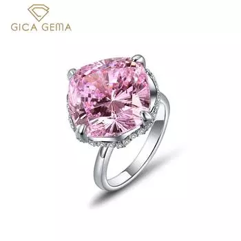 GICA GEMA стерлингового серебра 925 пробы 14*14 мм розовый циркон с драгоценными камнями кольца для женщин сверкающие свадебные вечерние ювелирные изделия US 6 розовый