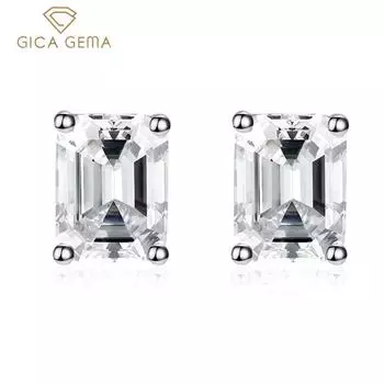 Gica Gema стерлингового серебра 925 пробы 6*8 прямоугольные морсонитовые классические серьги-гвоздики для женщин, изысканные ювелирные изделия с темпераментом, подарок на День матери белый