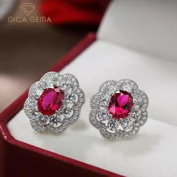 Gica Gema стерлингового серебра 925 пробы хит продаж красный цветок нежный темперамент серьги-гвоздики для женщин тонкий темперамент ювелирные изделия подарок на день матери 925 Silver белый/красный