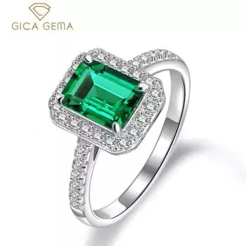 GICA GEMA Стерлингового Серебра 925 пробы с имитацией изумруда, винтажные обручальные кольца для женщин, высокое качество, Spaerking Diamond, вечерние ювелирные изделия, подарки US 5 зелёный