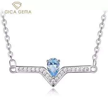 Gica Gema Стерлингового Серебра 925 Синий V-образный Светлый Роскошный Классический Темперамент Ожерелье Для Женщин Изысканные Высококачественные Ювелирные Изделия Подарок На День Святого Валентина 925 Silver