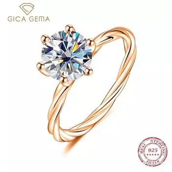 Gica Gema Twisted Wall Twist S925 Серебряное кольцо для женщин с покрытием из золота Pt950 с цирконом в один карат About 17.1mm розового золота