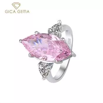 GICA GEMA Винтаж Стерлингового Серебра 925 пробы Mariquesa Cut 9*18 мм Циркон Драгоценный Камень Свадебное Обручальное Кольцо Изысканные Ювелирные Изделия US 5 розовый
