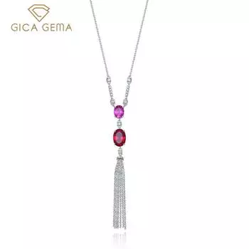 Gica Gema Винтажное серебро 925 пробы 10*14 мм овальной огранки AAAAA цирконы с драгоценными камнями и кисточками ожерелье для женщин изящные ювелирные изделия 925 Silver красный