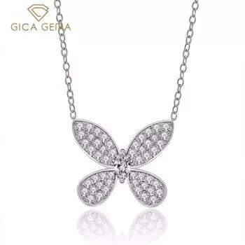 Gica Gema Высокоуглеродистые бриллиантовые ожерелья из стерлингового серебра 925 пробы с подвеской-бабочкой Уникальный дизайн Романтические ювелирные украшения Свадебные подарки Новая тенденция 925 Silver белый