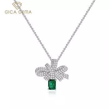 Gica Gema Высокоуглеродистые бриллиантовые ожерелья Стерлингового серебра 925 пробы Синий Зеленый 5*7 мм Прямоугольный кулон Уникальный дизайн Романтические ювелирные украшения Подарки для свадебной вечеринки 925 Silver зелёный