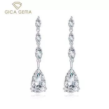 Gica Gema Высокоуглеродистый бриллиант Капля Серьги 925 стерлингового серебра 47 * 10 мм Белый драгоценный камень Романтические ювелирные изделия Свадебные вечеринки Подарки Новая тенденция 925 Silver белый