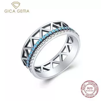 Gica Gema винтажное кольцо из стерлингового серебра 925 пробы с гометрической линией и бирюзой, модное кольцо на палец для женщин, штабелируемое элегантное ювелирное украшение Anel