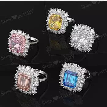 Gica Geman, популярное кольцо из стерлингового серебра S925, роскошное персонализированное прямоугольное кольцо 10*12, имитация 11 карат, изысканные классические украшения для званого ужина 5 белый