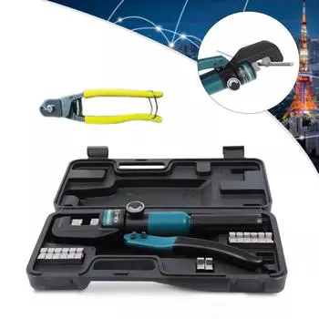 Гидравлический обжимной инструмент 6T, комплект для обжима кабеля, набор для обжима троса с футляром зелёный