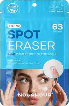 Гидроколлоидный пластырь NOLAHOUR Spot Eraser Blue Purity, ультратонкий, незаметный, можно наносить макияж, 63 шт., пластырь от прыщей, пластырь от прыщей, 100%