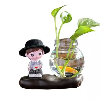 Гидропонная ваза, цветочный горшок, смоляная мультяшная кукла, стеклянная ваза, креативная цветочная композиция, украшение для офиса, дома, гостиной
