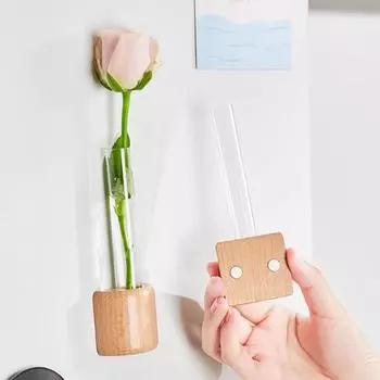 Гидропонные растения Пробирка Ваза Магнит на окно холодильника Деревянная основа Растения Ваза для размножения Кашпо Домашний офис Кухня Холодильник Украшения