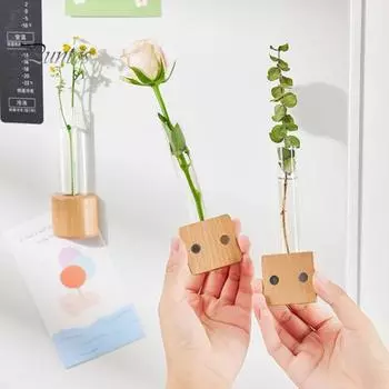 Гидропонные растения Пробирка Ваза Магнит на окно холодильника Деревянная основа Растения Ваза для размножения Кашпо Домашний офис Кухня Холодильник Украшения