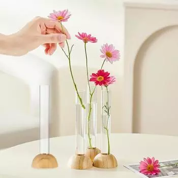 Гидропонные растения Ваза для пробирок Прозрачная ваза для цветов с деревянной подставкой Центральная часть стола Размножение растений