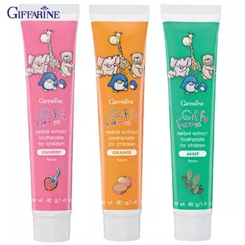 Giffarine Giffy Farm Herbal Extract Зубная паста Клубника/Апельсин/Мята, Прозрачная гель-паста содержит необходимую порцию фтора для детей, 40 г Strawberry 40 g