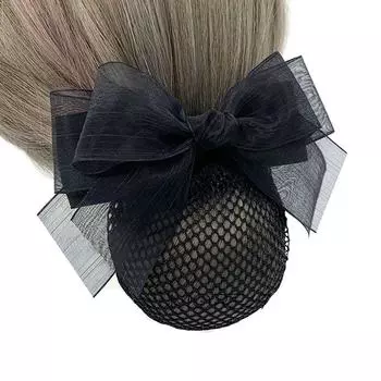 Gift Bank Staff Nurses Hair Accessories Korean Style Headdress Mesh Bow Bun Net Snood Women Hairpin black-Thin Net
