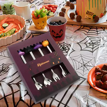 Gift Box Halloween Spoon and Fork Set Flatware Multifunction Stirring Utensils Tableware for Tea Ice Silver with 4pcs