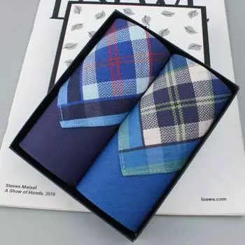 Gift Box-Packed Full Cotton Handkerchief Men Cotton Gingham Thin Handkerchief Chinese Ancient Style Square Towel Summer Sweat-Wiping Portable Gift Jane dark blue + Turquoise
