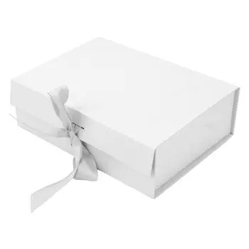 Gift Boxes Folding Pure Color Reusable Gift Wrap Boxes with Ribbon for Storing Jewelry Candies белый