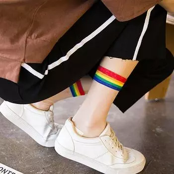 Gift Cute Harajuku Women Transparent Thin Socks Rainbow Ankle Socks Short Socks