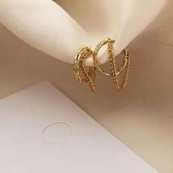 Gift Fashion Chain Girl Double Layer Crystal Star Clip on Earrings No Piercing Hollow Ear Cuffs 1PC-Star