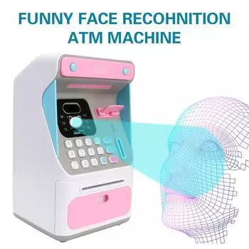 Gift For Kids Auto Scroll Paper Banknote Simulated Face Recognition Money Boxes ATM Machine Cash Box Electronic Piggy Bank розовый